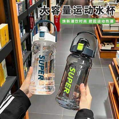 Water Cup Extra Large Capacity 2L Space Cup Straw Cup Summer Student Sports Fitness Water Kettle Plastic Cup Cross-Border Water Cup - image 1