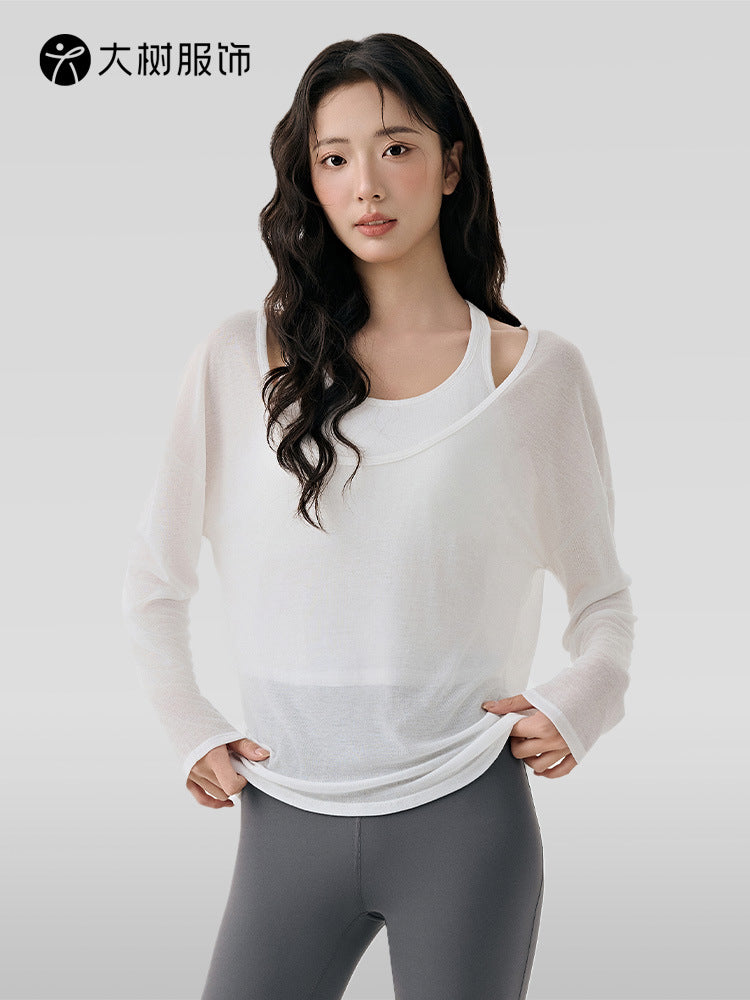 Sports Cover-Up Women's Fitness Set, High-End Layered Two-Piece Set, Breathable Long-Sleeved Pilates Top, Yoga Cover-Up - image 1