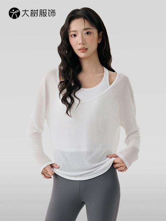 Sports Cover-Up Women's Fitness Set, High-End Layered Two-Piece Set, Breathable Long-Sleeved Pilates Top, Yoga Cover-Up - image 1