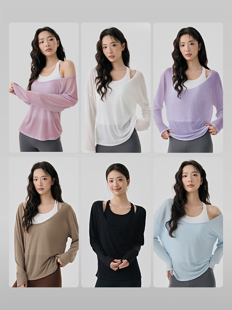 Sports Cover-Up Women's Fitness Set, High-End Layered Two-Piece Set, Breathable Long-Sleeved Pilates Top, Yoga Cover-Up - image 4