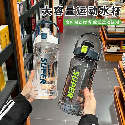 Popular Large-Capacity Octagonal Water Bottle for Summer, Suitable for Students, Lightweight Luxury Feel, Transparent Fitness Water Bottle with Straw - image 1