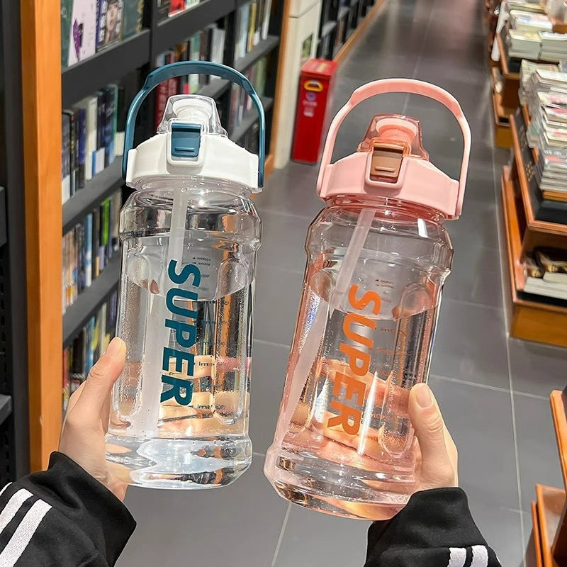 Popular Large-Capacity Octagonal Water Bottle for Summer, Suitable for Students, Lightweight Luxury Feel, Transparent Fitness Water Bottle with Straw - image 2