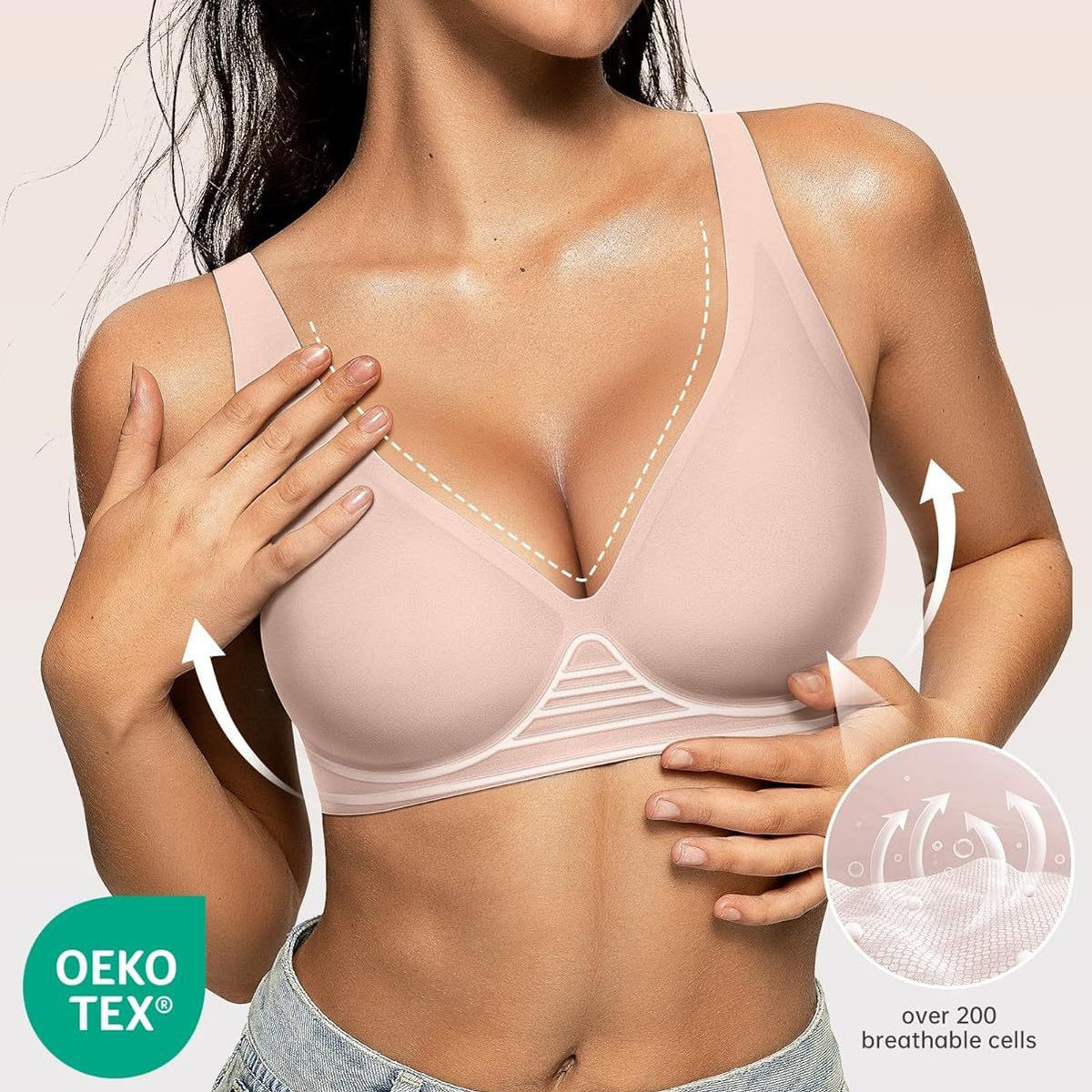 0Eak Women's Deep V Bra Wireless Comfort Bra Supportive Wireless Bra T-Shirt Push-Up Bra - image 2