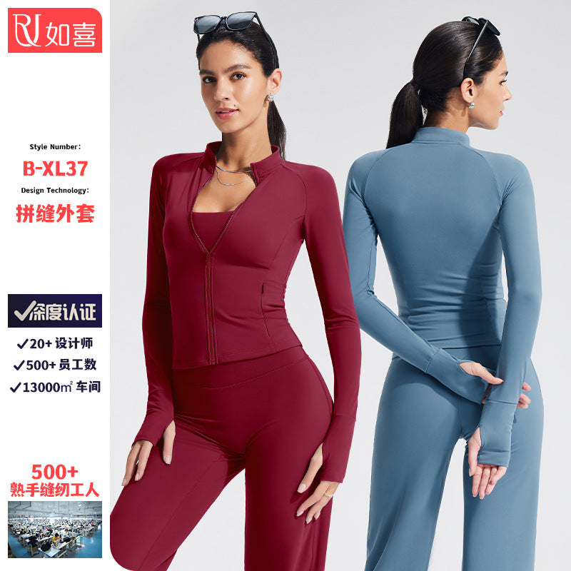 Cross-Border Stand-Up Collar Long-Sleeved Zipper Yoga Jacket Women's Sports Fitness Cycling Elastic Shaping Tight Jacket - image 1