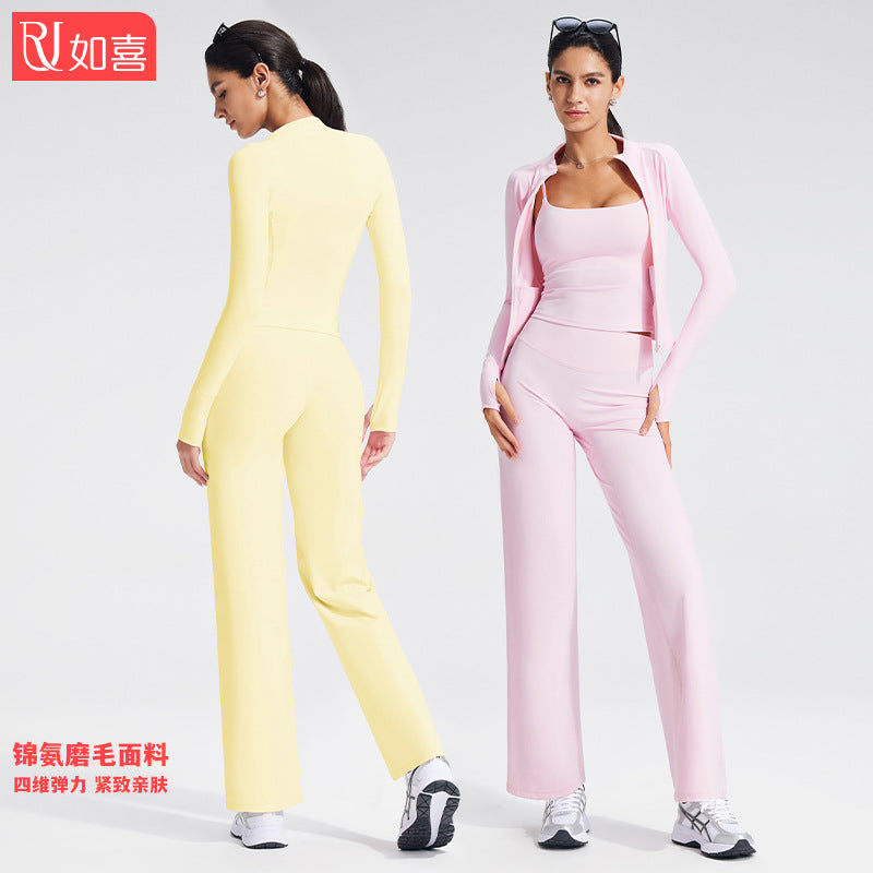 Cross-Border Stand-Up Collar Long-Sleeved Zipper Yoga Jacket Women's Sports Fitness Cycling Elastic Shaping Tight Jacket - image 2