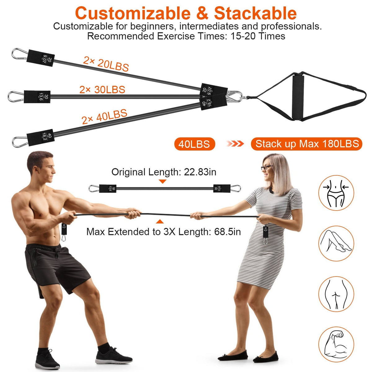 100LBS OR 180LBS Band Options - 1Pc Pilates Bar Kit Multifunctional Pilates…