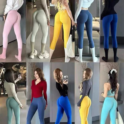 Trendy High-Waisted Tummy Control Butt-Lifting Women's Yoga Leggings, Elastic Quick-Dry Peach Fitness Pants - image 2