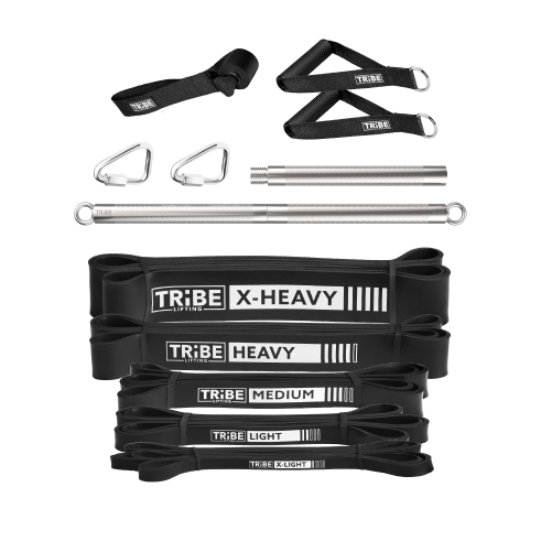 Black Long Resistance Bands Set with Handles & Workout Bar