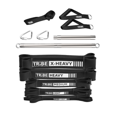 Black Long Resistance Bands Set with Handles & Workout Bar