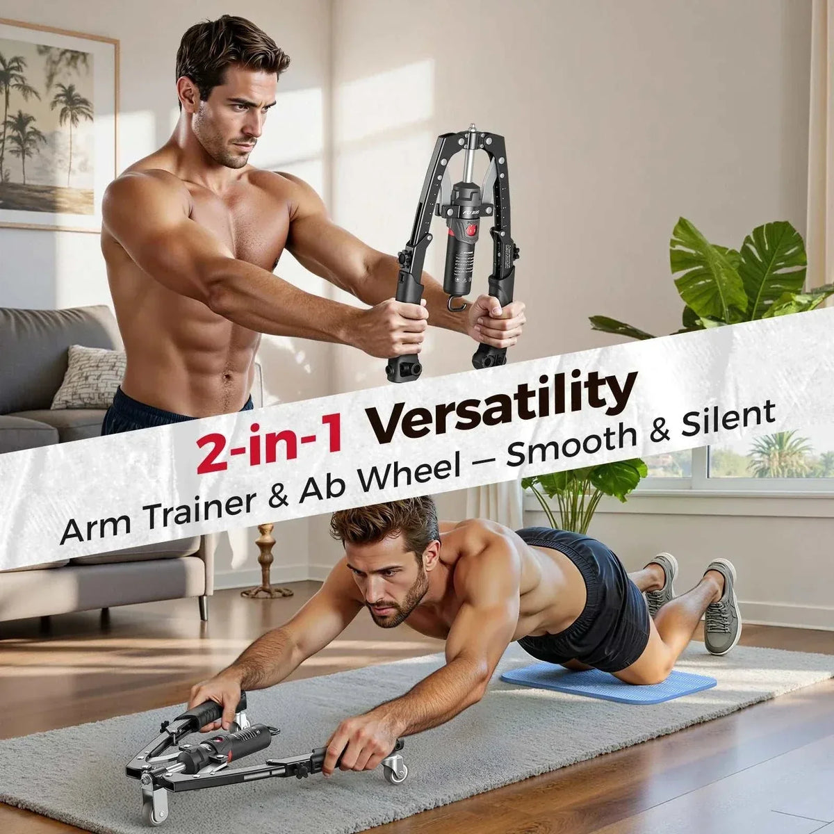 FLYBIRD 3-in-1 Twister Arm Trainer with Ab Roller Wheel, Adjustable 22-440lbs Hydraulic Power Chest, Shoulders, Forearm, Triceps