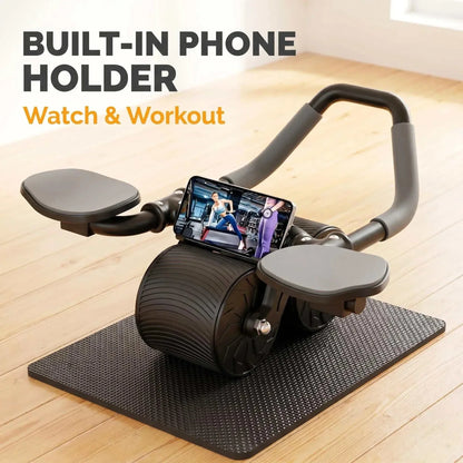 3 IN 1 Core Workout Ab Roller With Knee Pad Phone Holder Timer Home Fitness Black