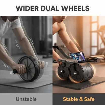 3 IN 1 Core Workout Ab Roller With Knee Pad Phone Holder Timer Home Fitness Black