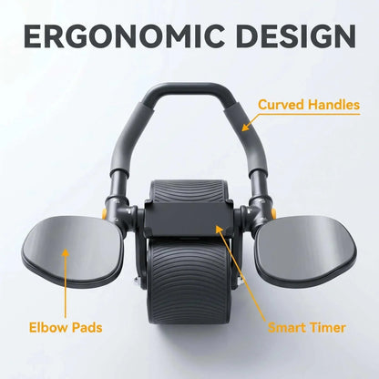 3 IN 1 Core Workout Ab Roller With Knee Pad Phone Holder Timer Home Fitness Black