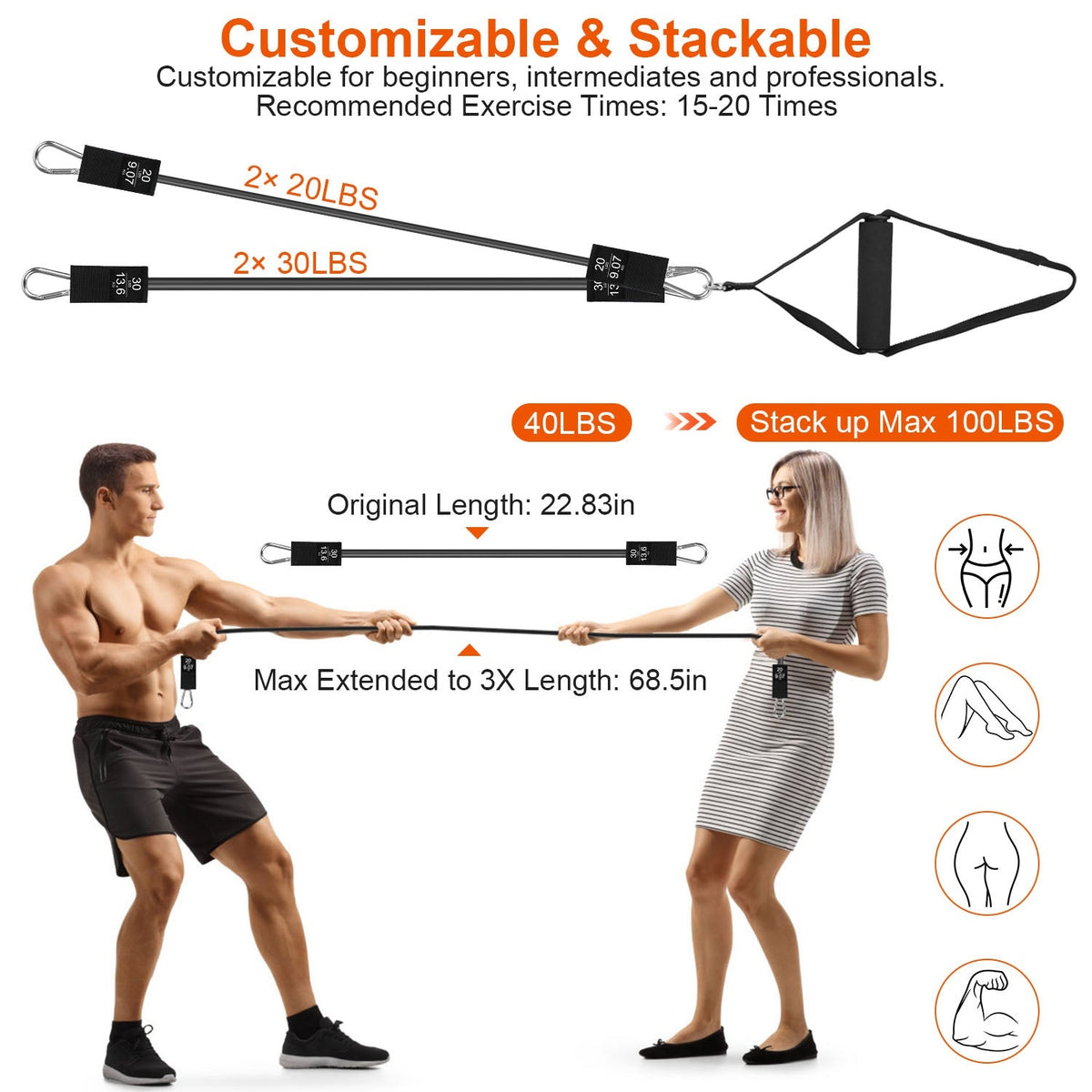 100LBS OR 180LBS Band Options - 1Pc Pilates Bar Kit Multifunctional Pilates…