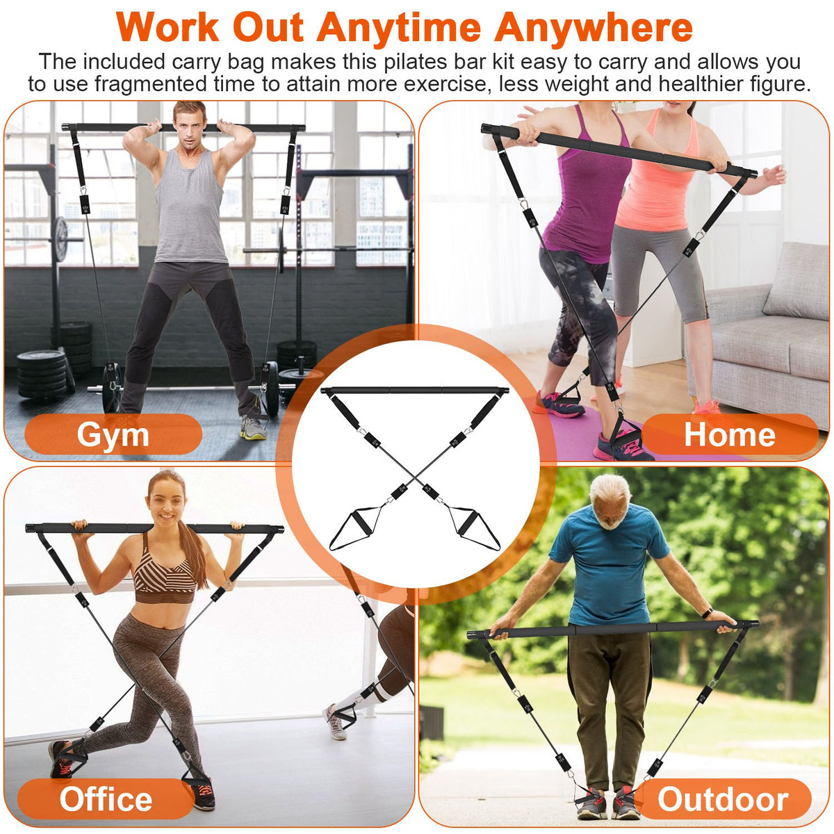 Pilates Bar with Resistance Bands Kit