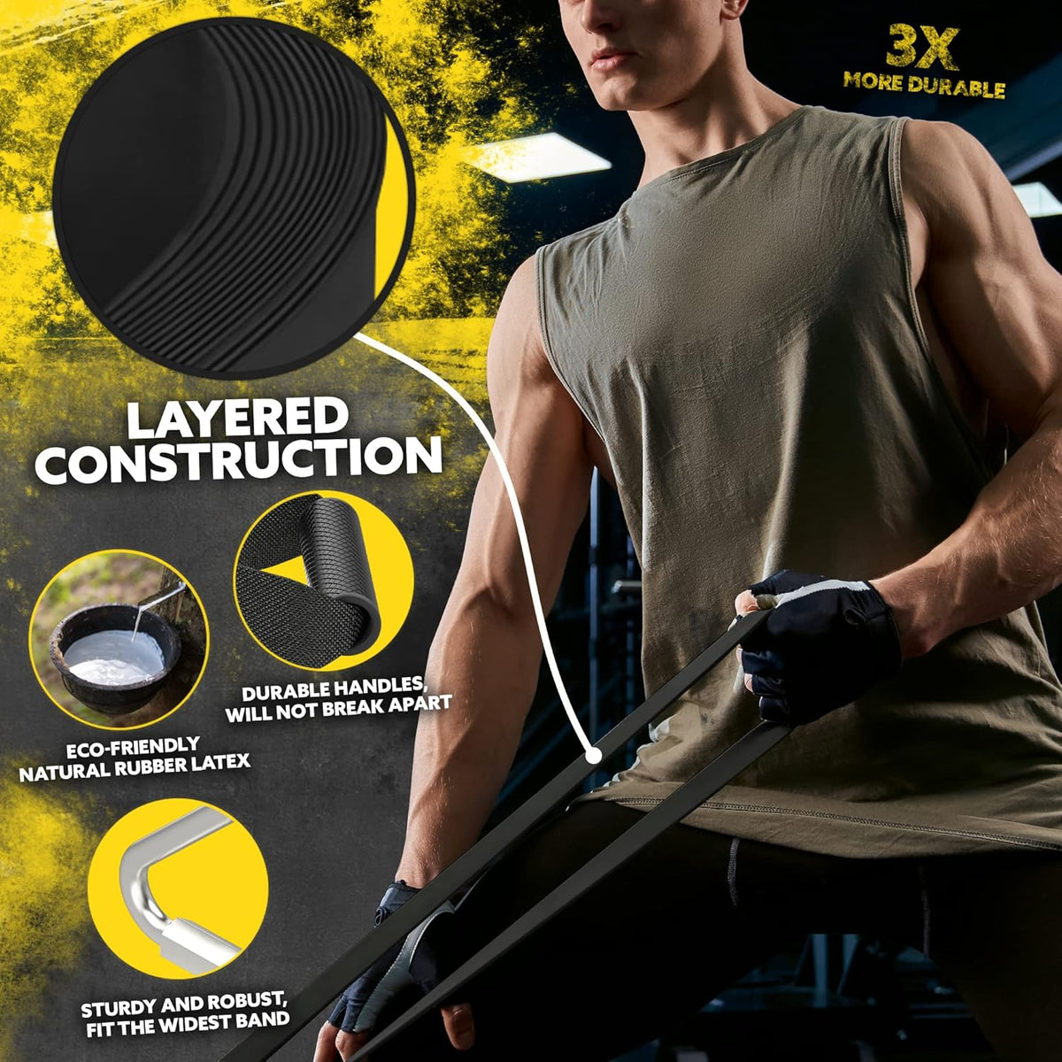 Black Long Resistance Bands Set with Handles & Workout Bar