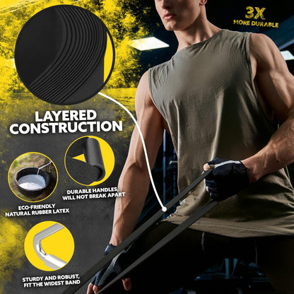Black Long Resistance Bands Set with Handles & Workout Bar