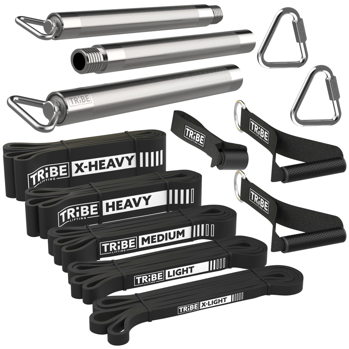 Black Long Resistance Bands Set with Handles & Workout Bar