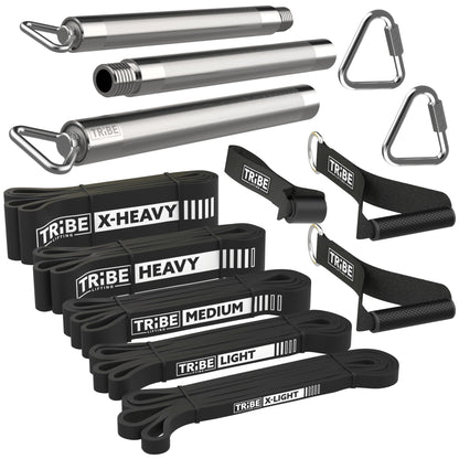 Black Long Resistance Bands Set with Handles & Workout Bar