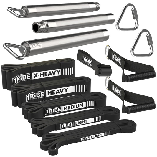 Black Long Resistance Bands Set with Handles & Workout Bar