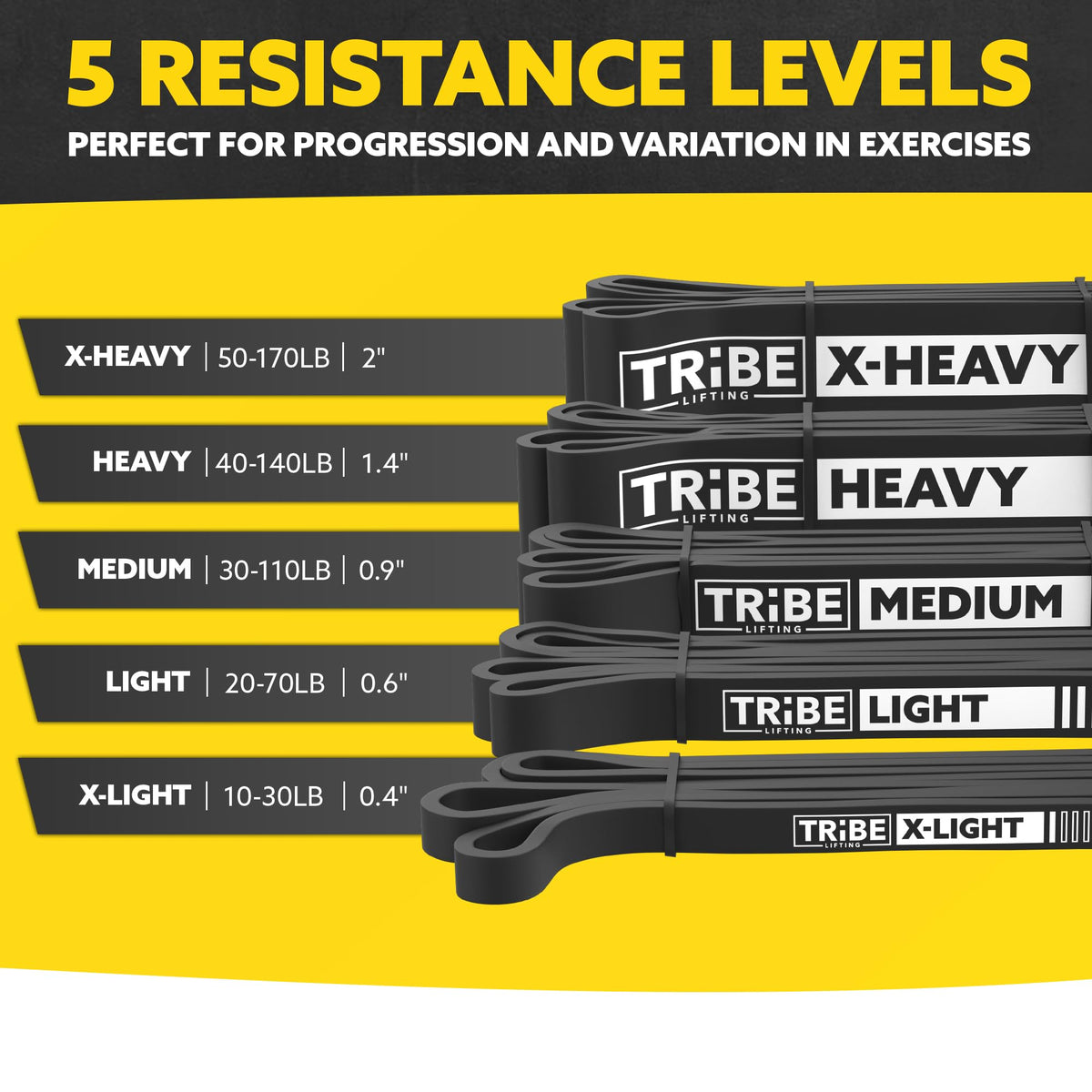 Black Long Resistance Bands Set with Handles & Workout Bar
