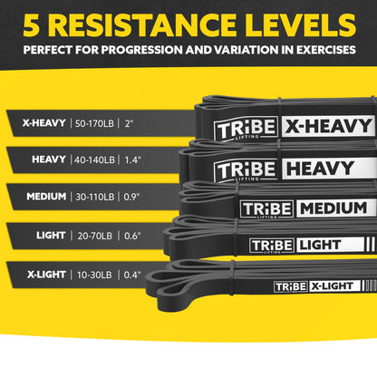 Black Long Resistance Bands Set with Handles & Workout Bar