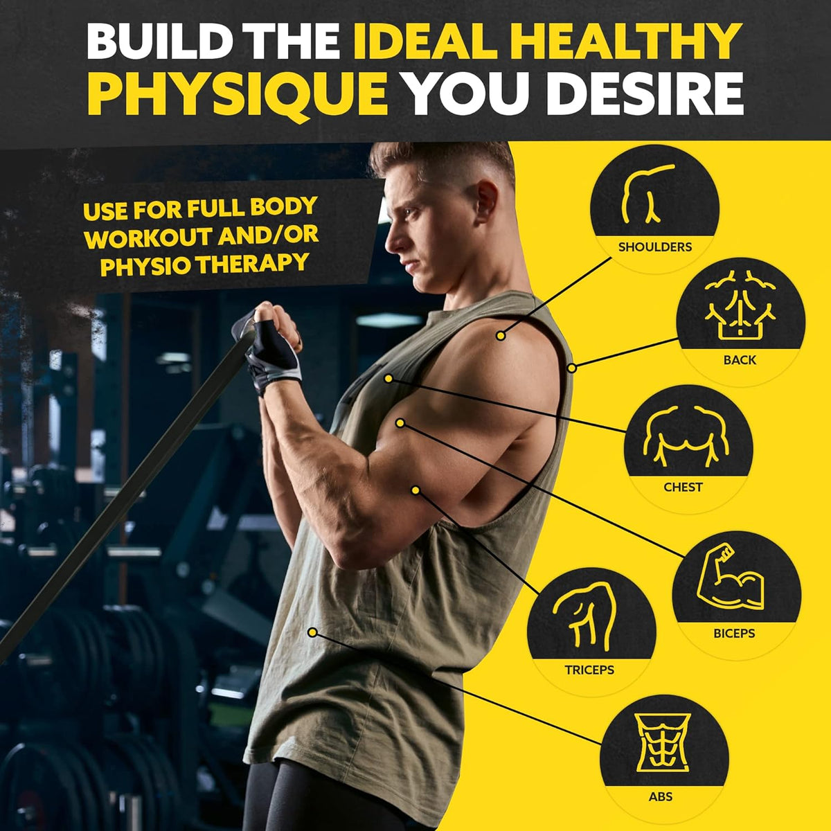 Black Long Resistance Bands Set with Handles & Workout Bar