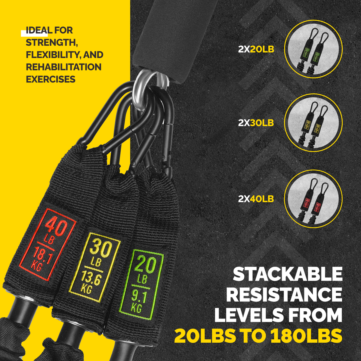 180 lb Tube Resistance Bands Set with Bar & Extension Straps – Military Green
